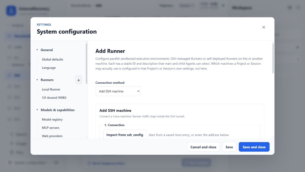 Add an SSH Runner in system configuration